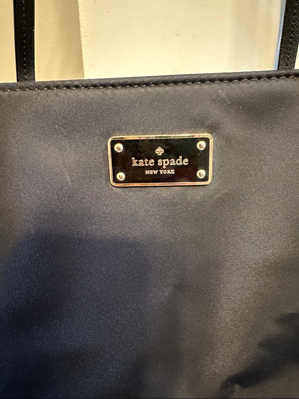 kate spade black nylon tote with gold logo plaque - Picture 2 of 6